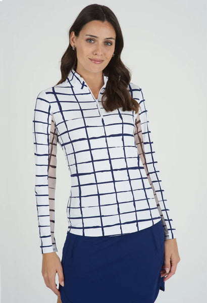 IBKUL Navy Cordova Print Long Sleeve Top