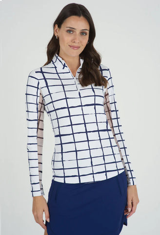 IBKUL Navy Cordova Print Long Sleeve Top