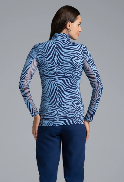 IBKUL Zebra Print Long Sleeve Mock Neck