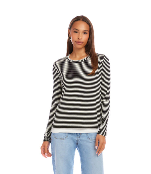 Karen Kane Long Sleeve Stripe Double Layer Top