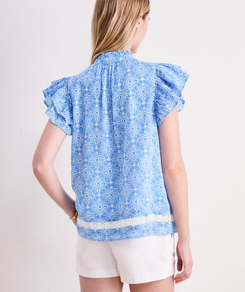 Vineyard Vines Adare Lace Inset Popover Top