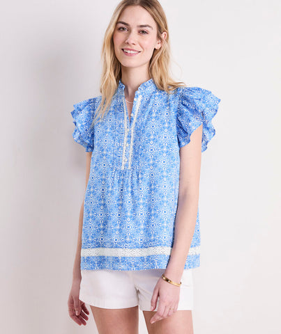Vineyard Vines Adare Lace Inset Popover Top