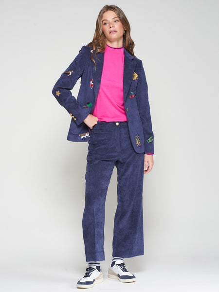 Vilagallo Wide Leg Cord in Navy