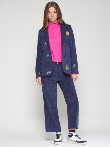 Vilagallo Wide Leg Cord in Navy
