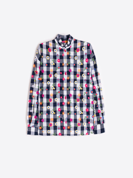 Vilagallo Gingham Shirt with Floral Embroidery