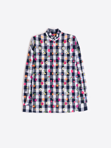 Vilagallo Gingham Shirt with Floral Embroidery