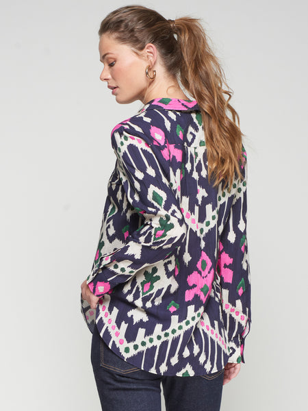 Vilagallo Navy Ikat Shirt