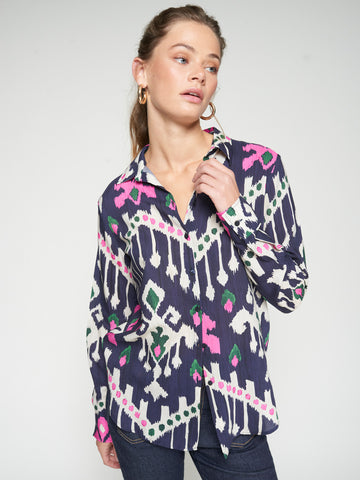 Vilagallo Navy Ikat Shirt
