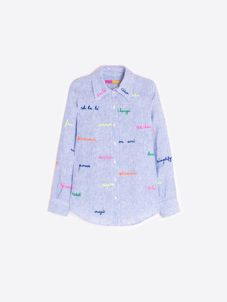 Vilagallo Linen Stripe Embroidered Shirt
