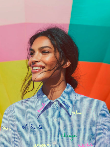 Vilagallo Linen Stripe Embroidered Shirt
