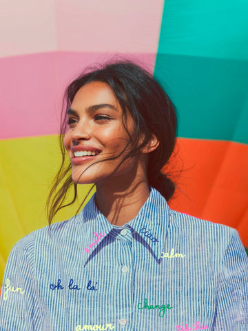 Vilagallo Linen Stripe Embroidered Shirt