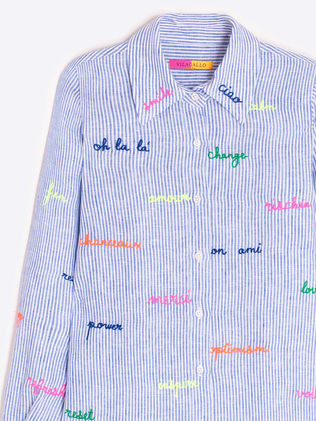 Vilagallo Linen Stripe Embroidered Shirt