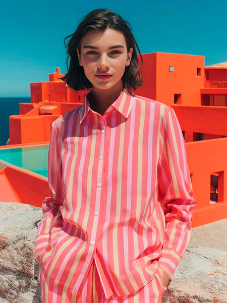 Vilagallo Coral Striped Shirt