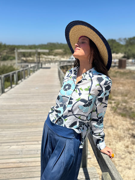 Vilagallo Linen Floral Print Shirt