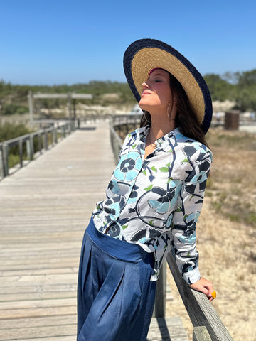 Vilagallo Linen Floral Print Shirt