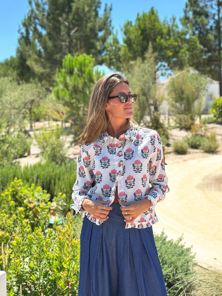 Vilagallo Block Print Ruffle Shirt