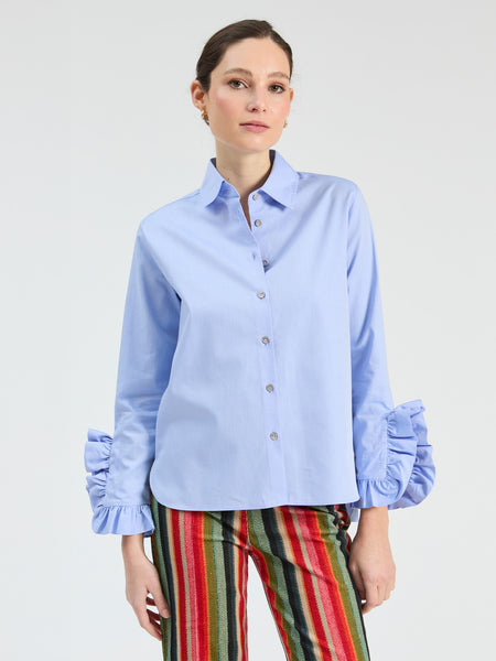 Vilagallo Crystal Button Ruffle Cuff Shirt