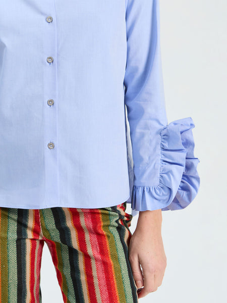 Vilagallo Crystal Button Ruffle Cuff Shirt