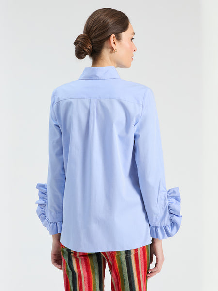 Vilagallo Crystal Button Ruffle Cuff Shirt