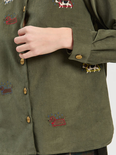 Vilagallo Corduroy Shirt with Embroidered Dogs