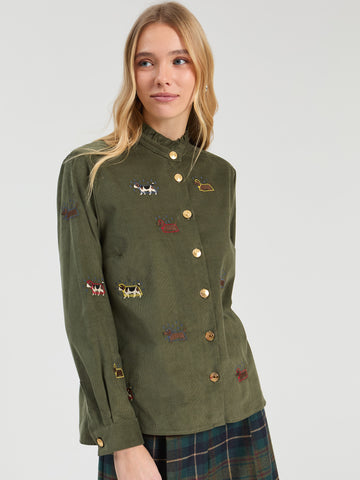 Vilagallo Corduroy Shirt with Embroidered Dogs