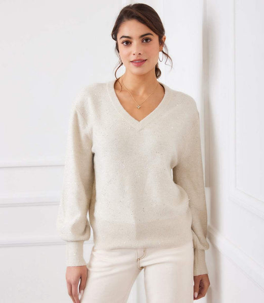Karen Kane Sequin V-Neck Sweater