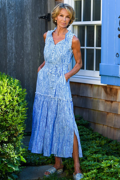 Blue Wave Print Maxi Dress