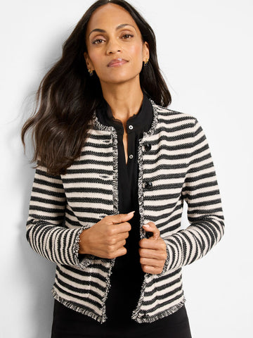 NIC+ZOE Striped Fringe Mix Femme Knit Jacket