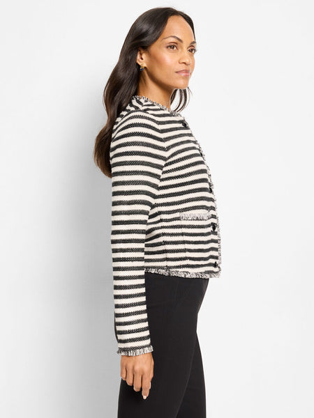 NIC+ZOE Striped Fringe Mix Femme Knit Jacket