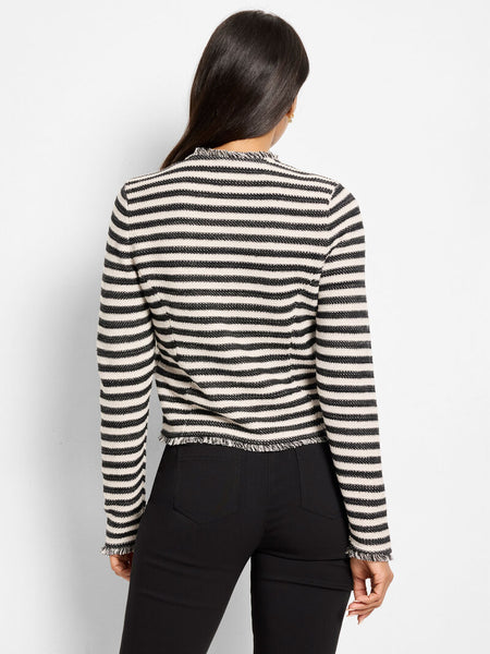 NIC+ZOE Striped Fringe Mix Femme Knit Jacket