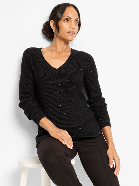 NIC+ZOE Shimmer Waffle V-Neck Sweater