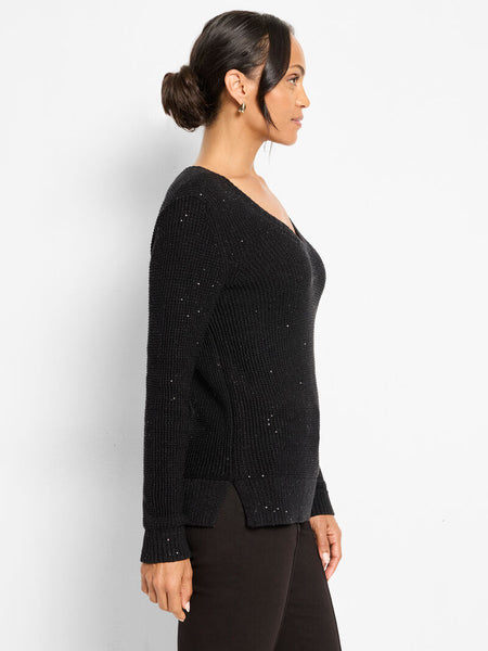 NIC+ZOE Shimmer Waffle V-Neck Sweater