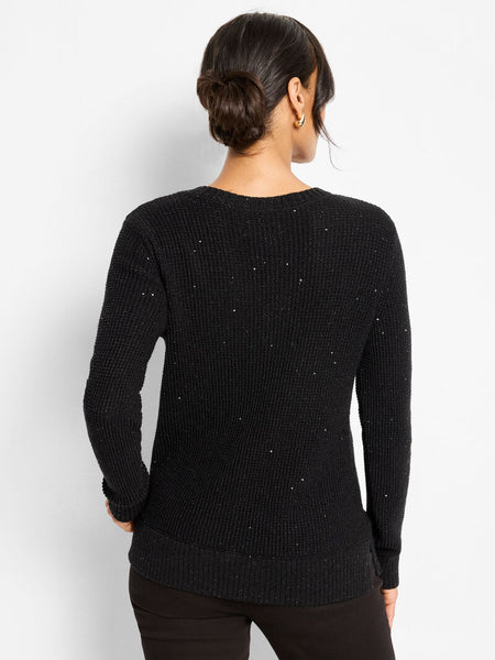 NIC+ZOE Shimmer Waffle V-Neck Sweater