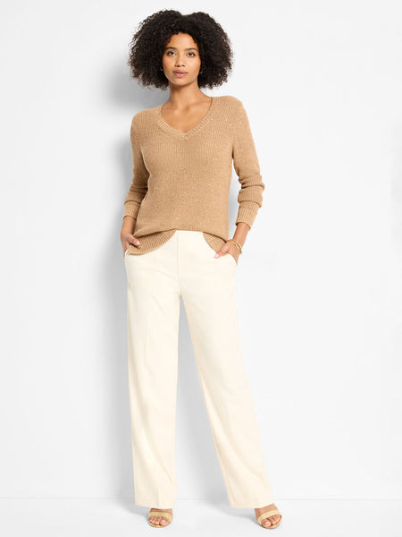 NIC+ZOE Shimmer Waffle V-Neck Sweater