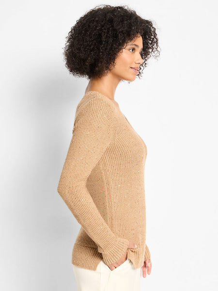 NIC+ZOE Shimmer Waffle V-Neck Sweater