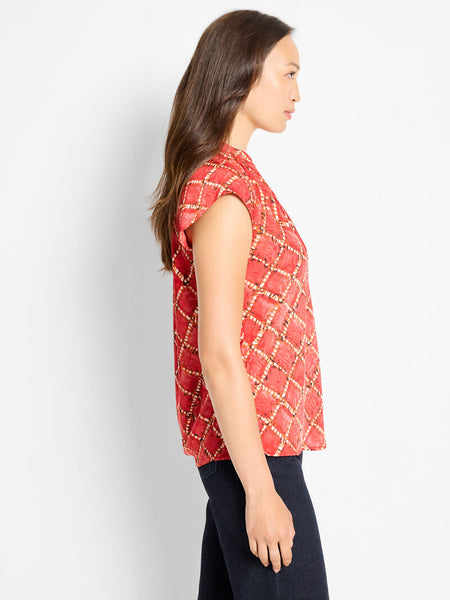 NIC+ZOE Squiggle Check Cap Sleeve Top