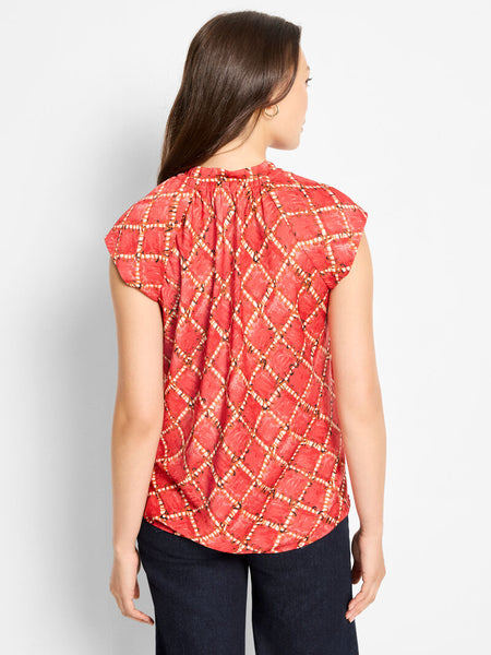 NIC+ZOE Squiggle Check Cap Sleeve Top