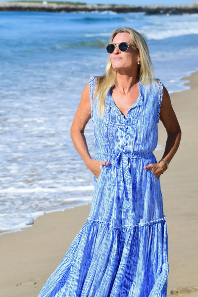 Blue Wave Print Maxi Dress