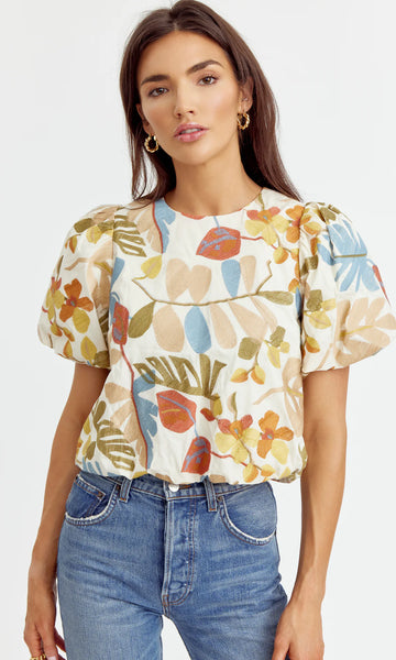 Puff Sleeve Embroidered Top
