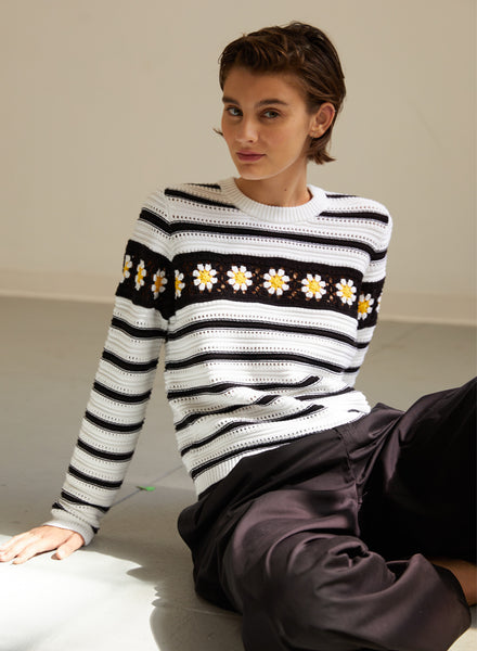 Autumn Cashmere Cotton Daisy Stripe Sweater