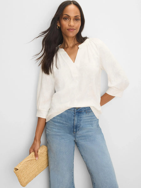 NIC+ZOE Lace Knit Split Neck Top