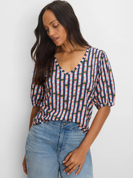 NIC+ZOE Reef Stripe V-Neck Tee
