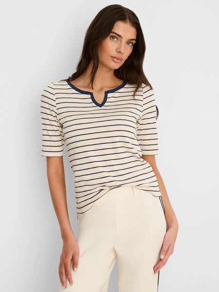 NIC+ZOE Elbow Sleeve Stripe Notch Tee