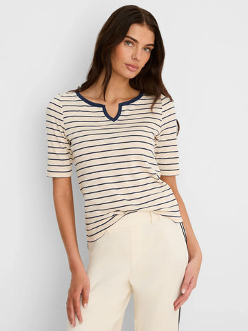 NIC+ZOE Elbow Sleeve Stripe Notch Tee