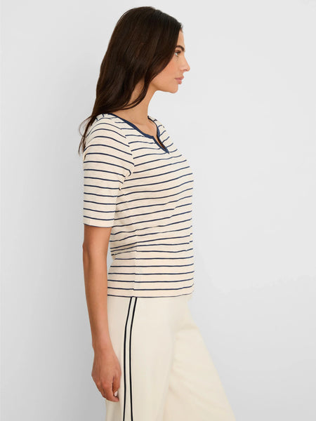 NIC+ZOE Elbow Sleeve Stripe Notch Tee