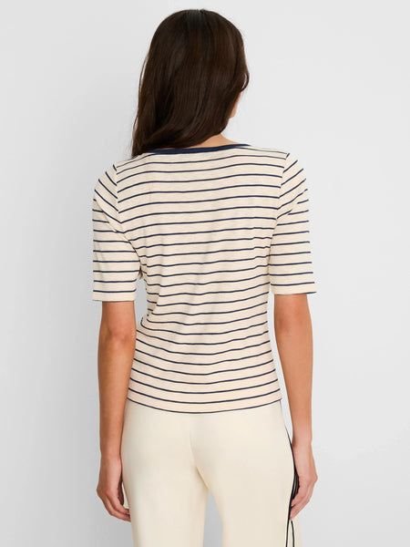 NIC+ZOE Elbow Sleeve Stripe Notch Tee