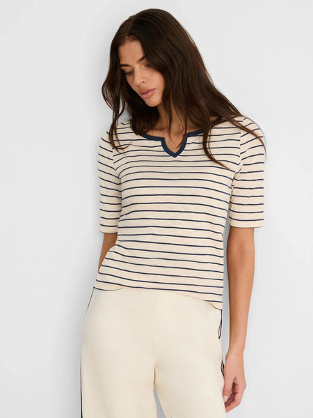 NIC+ZOE Elbow Sleeve Stripe Notch Tee