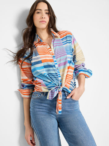 NIC+ZOE Sunset Stripe Cotton Boyfriend Shirt