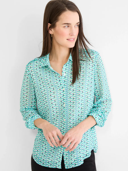 NIC+ZOE Geo Steps Chiffon Shirt