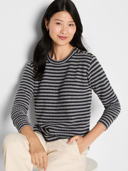 NIC+ZOE Textured Stripe Button Shoulder Top